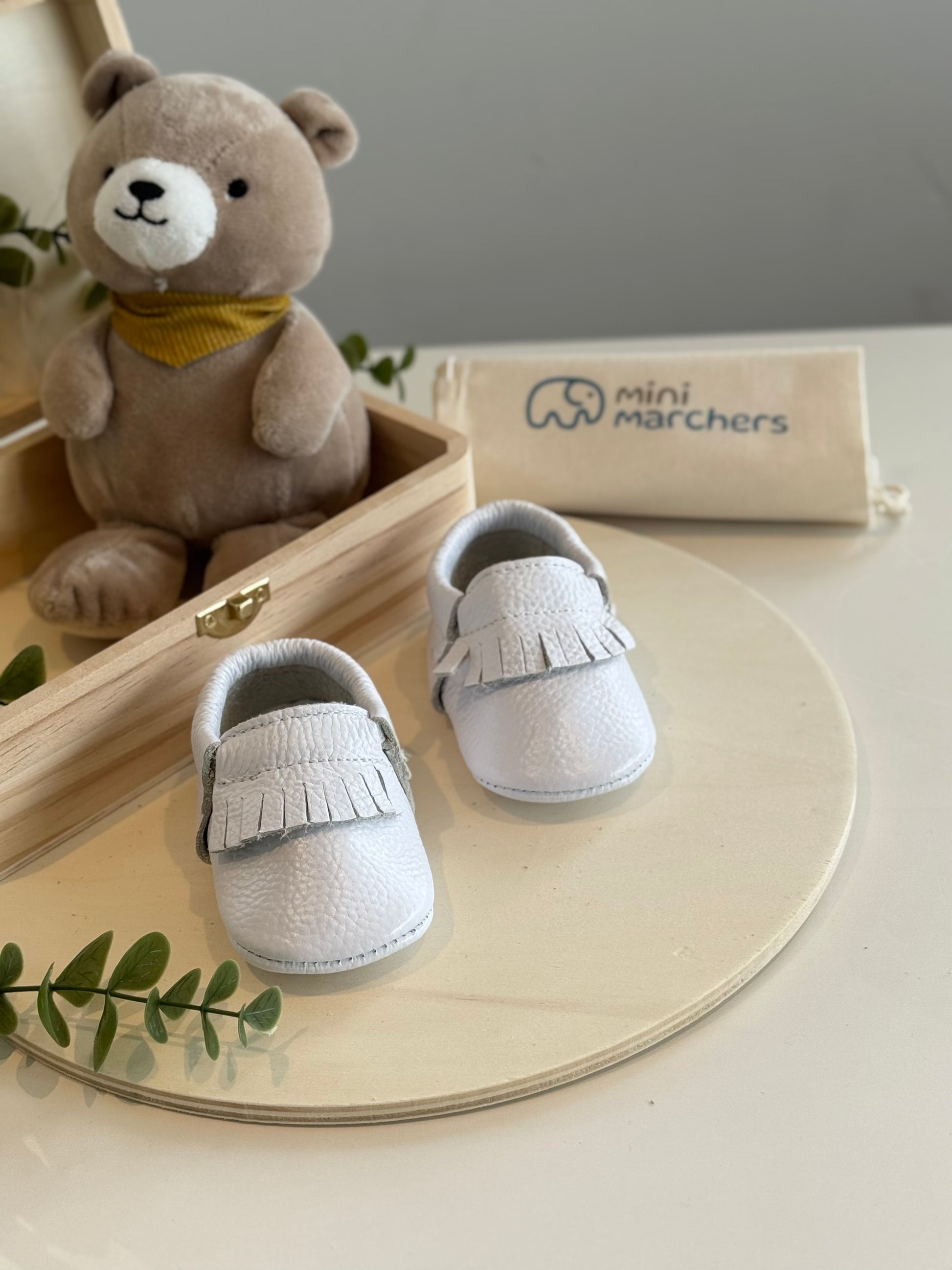 White Fringe Moccasins & Pacifier Clip Gift Set