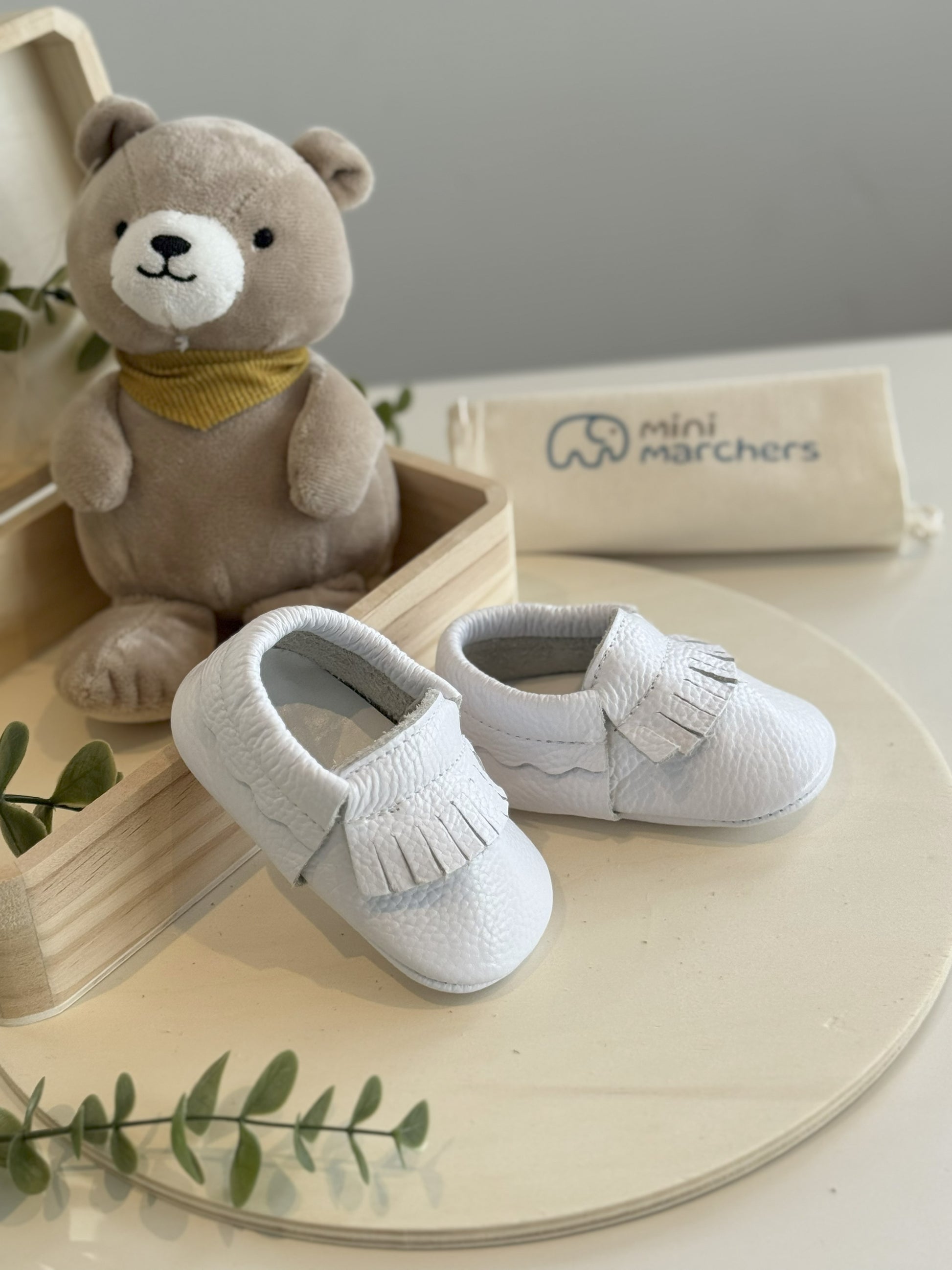 White Fringe Moccasins