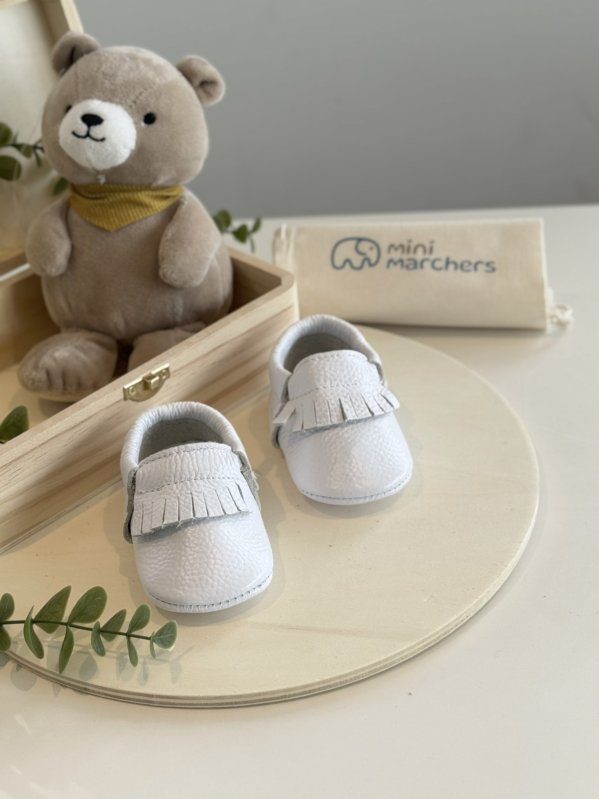 White Fringe Moccasins