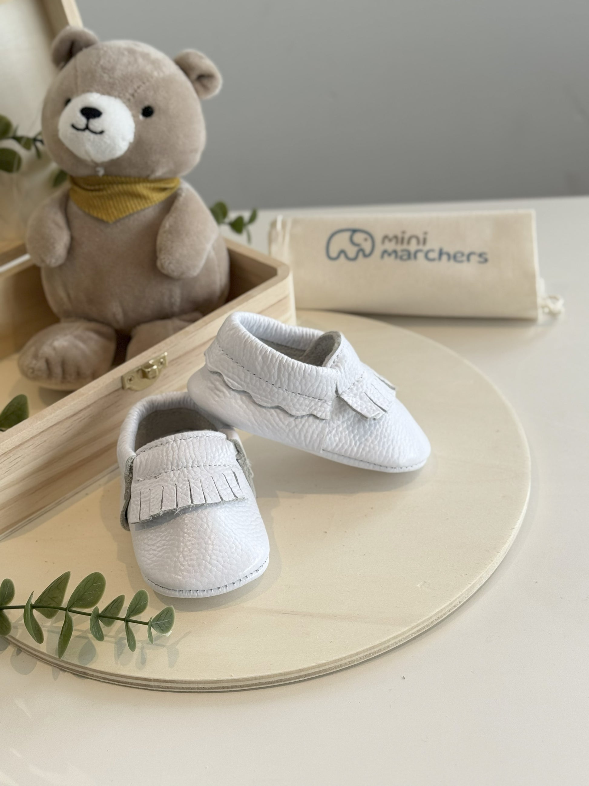 White Fringe Moccasins