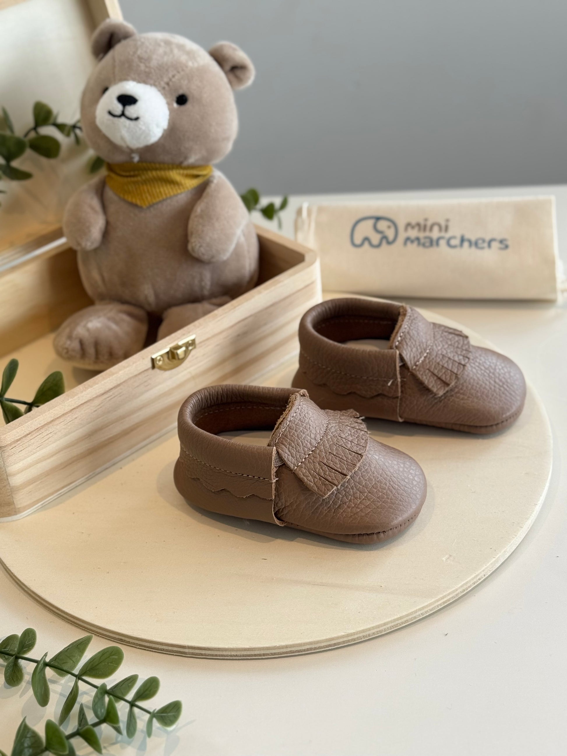 Brown Fringe Moccasins & Pacifier Clip Gift Set