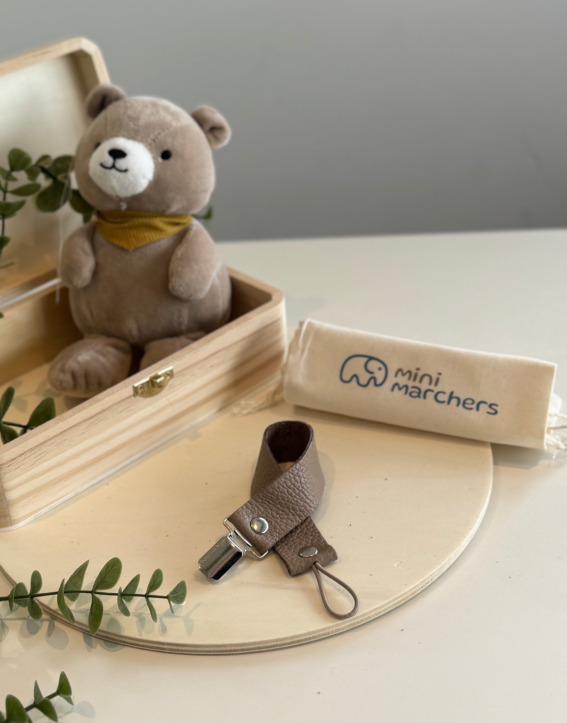 Brown Softstep Baby Boot & Pacifier Clip Gift Set