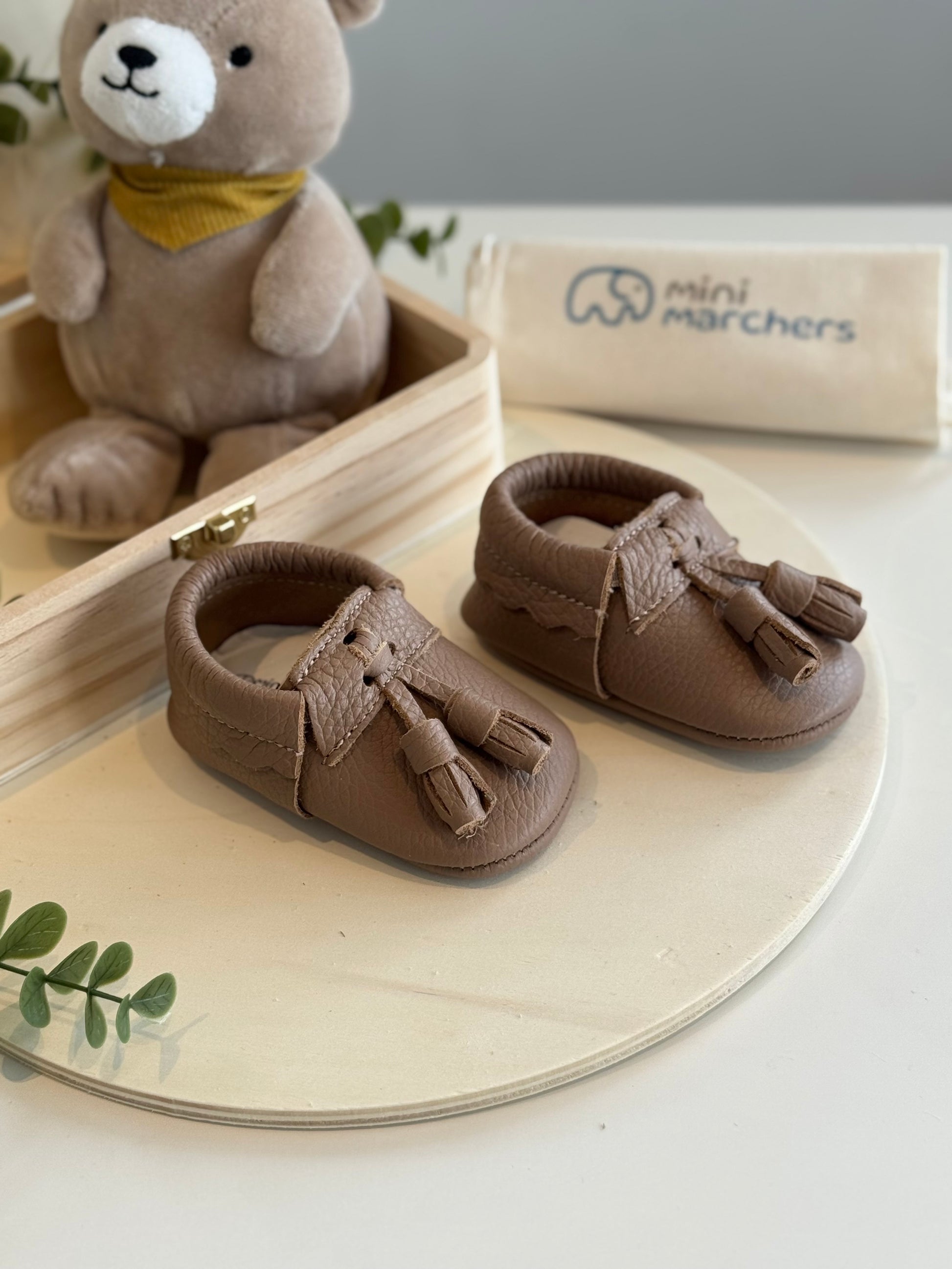 Brown Tassel Moccasins & Pacifier Clip Gift Set
