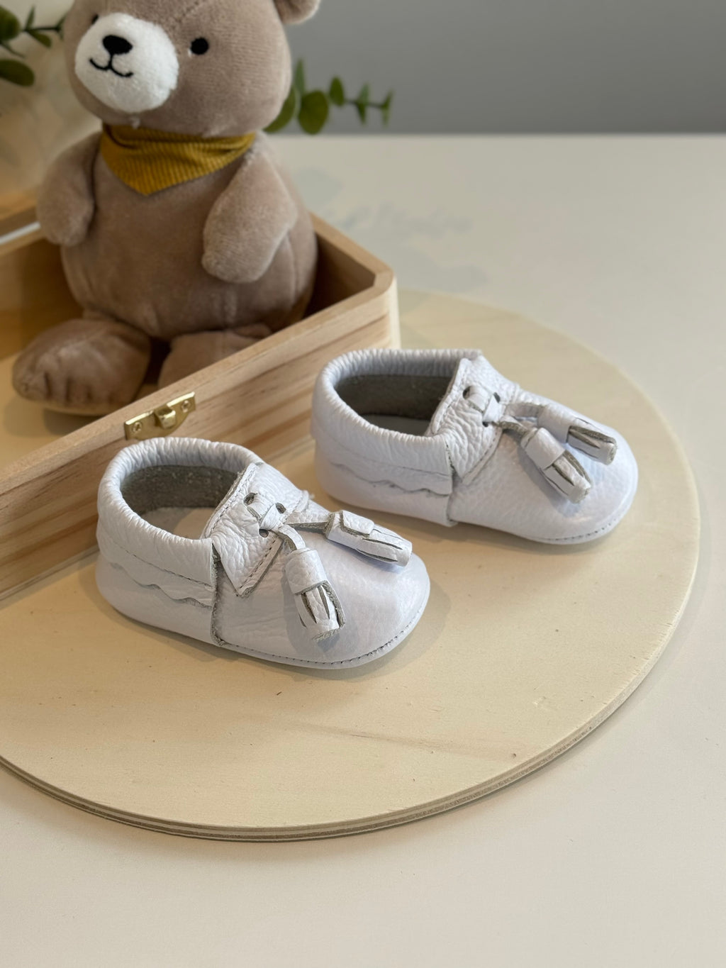 White Tassel Moccasins & Pacifier Clip Gift Set