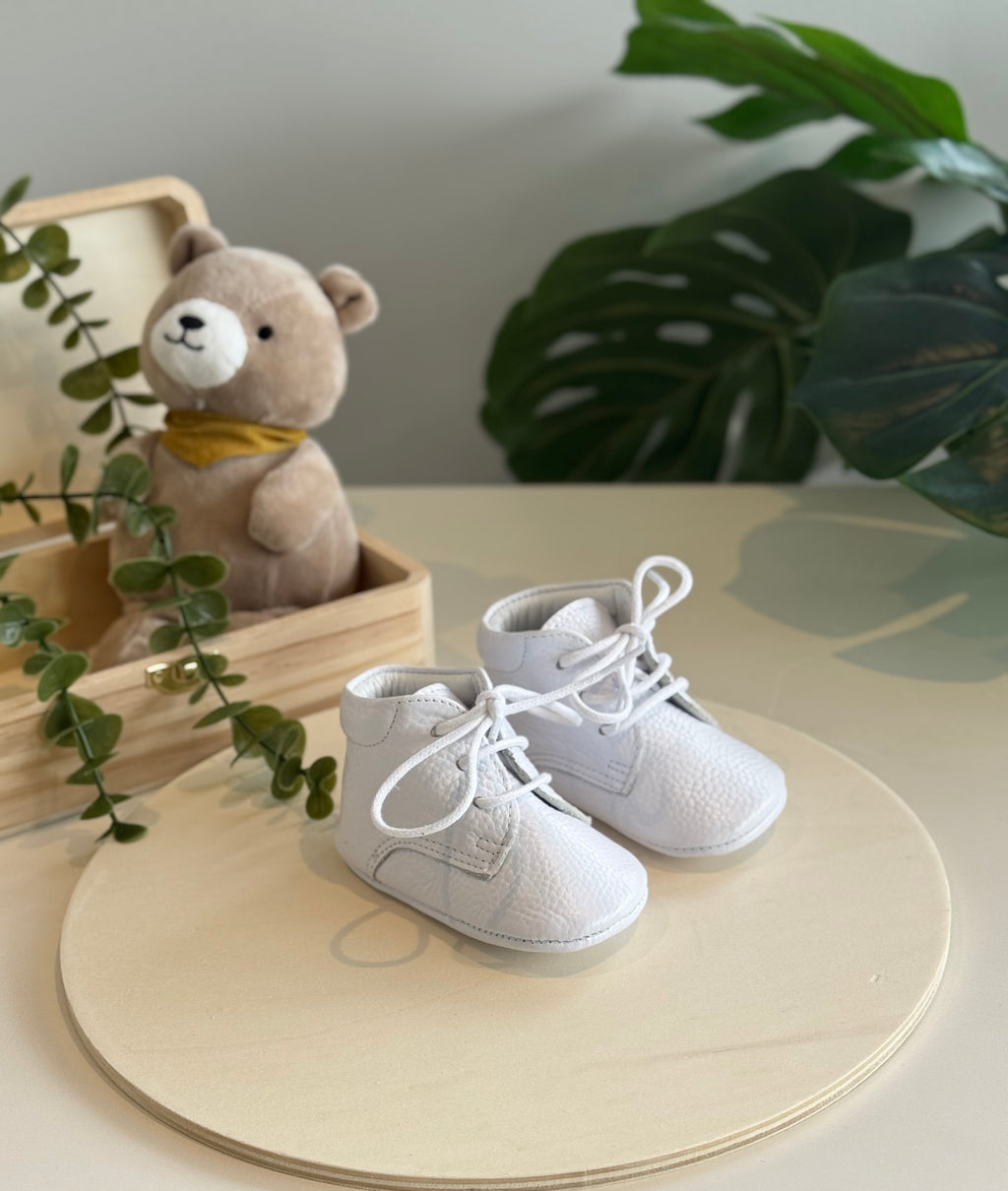 White Softstep Baby Boot & Pacifier Clip Gift Set