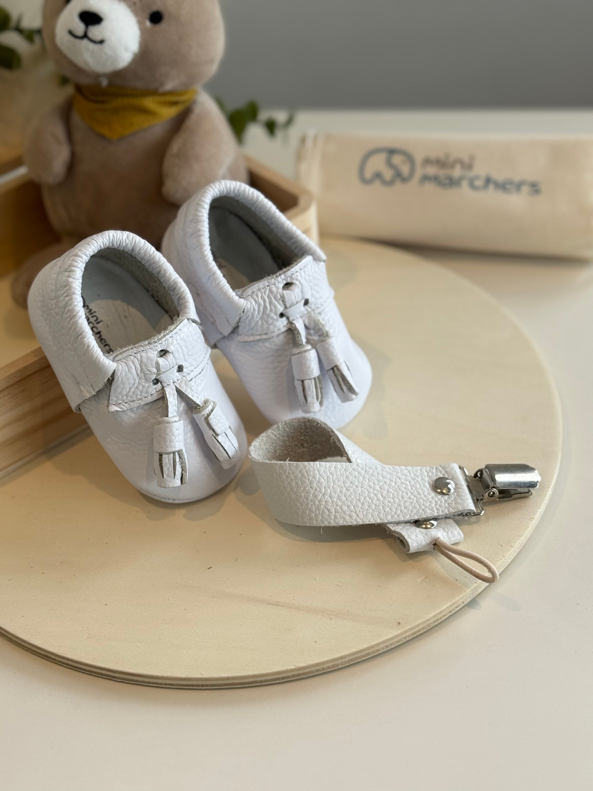 White Tassel Moccasins & Pacifier Clip Gift Set