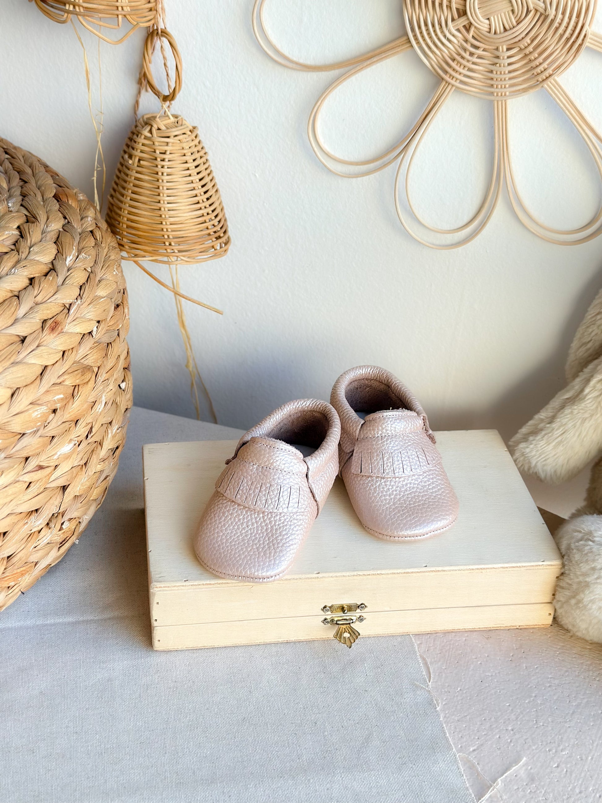 Pearlescent Pink Moccasins